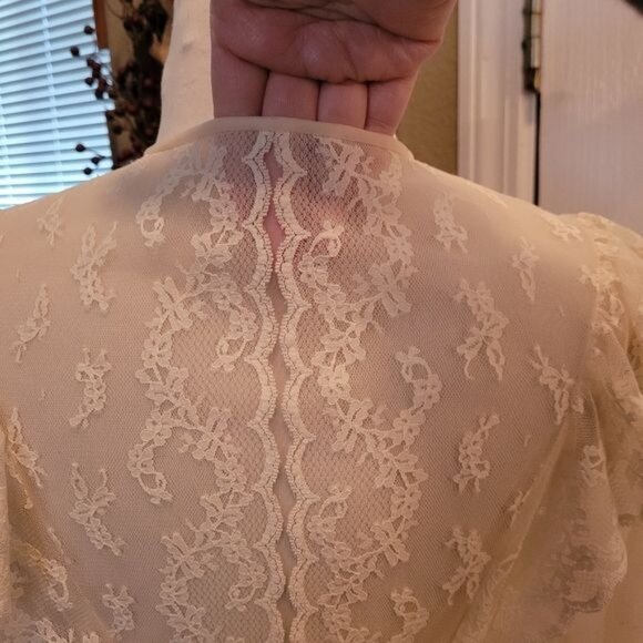 Vintage Nylon Chiffon Robe Negligee Teddy Lace white Romantic Victorian - Picture 9 of 12